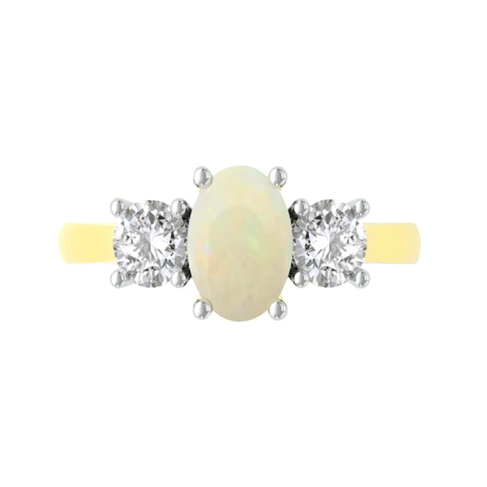 By Request 18ct Yellow Gold Oval Opal & 0.72ct Diamond 3 Stone Ring - Ring Size P