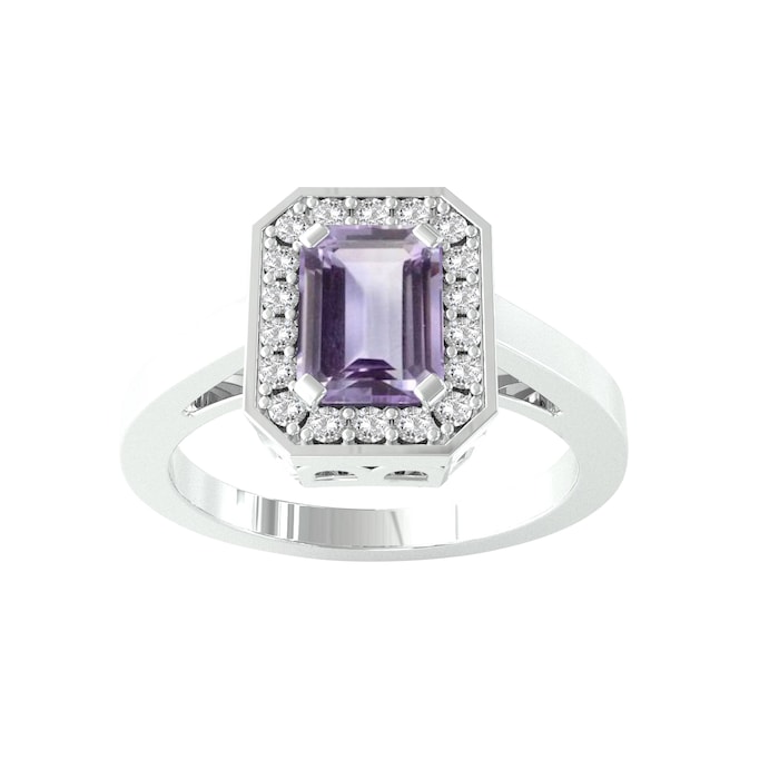 By Request 9ct White Gold Rectangular Amethyst & Diamond Halo Ring