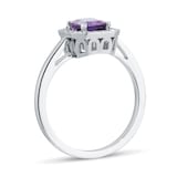 By Request 9ct White Gold Rectangular Amethyst & Diamond Halo Ring