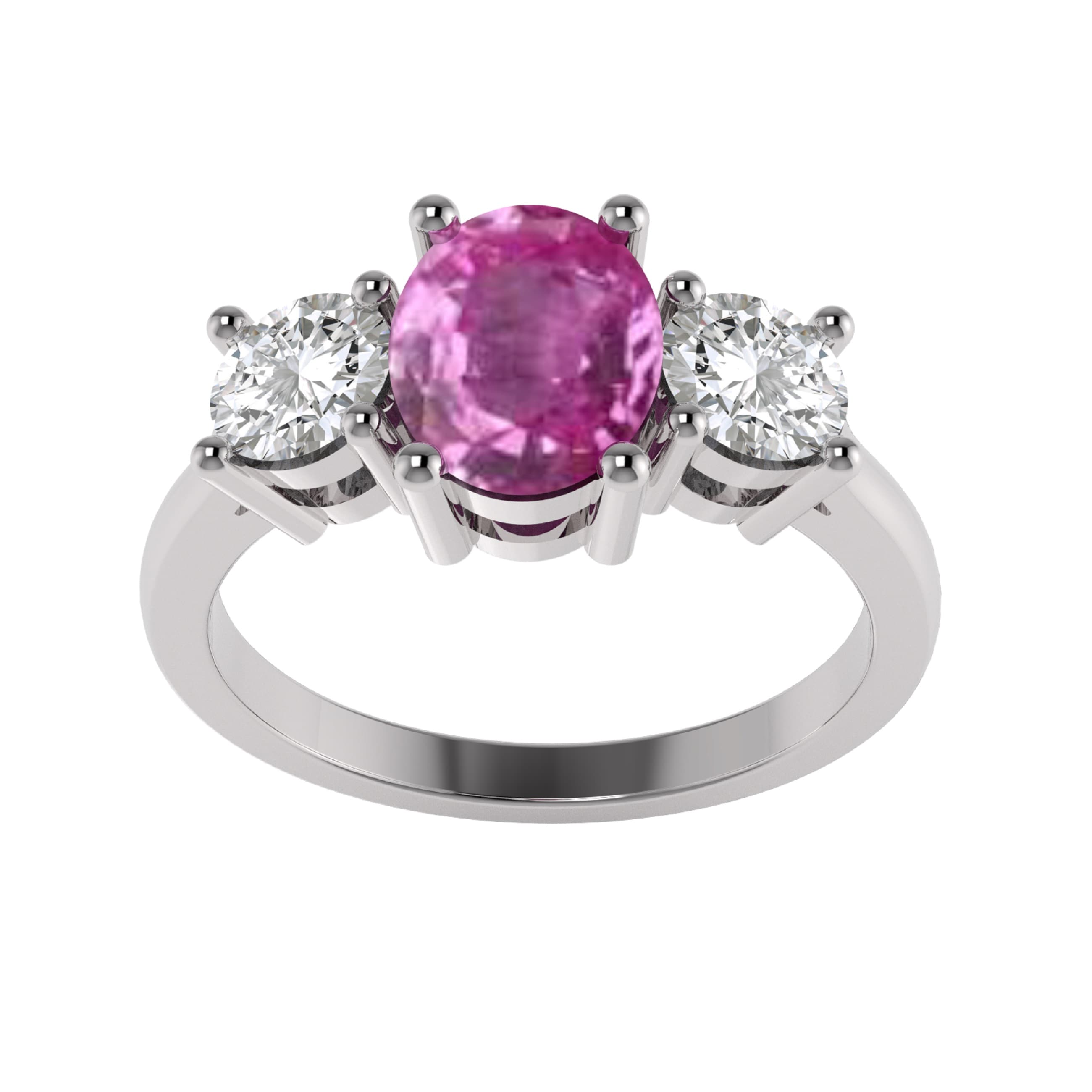 Platinum Pink Sapphire & Diamond Three Stone Ring