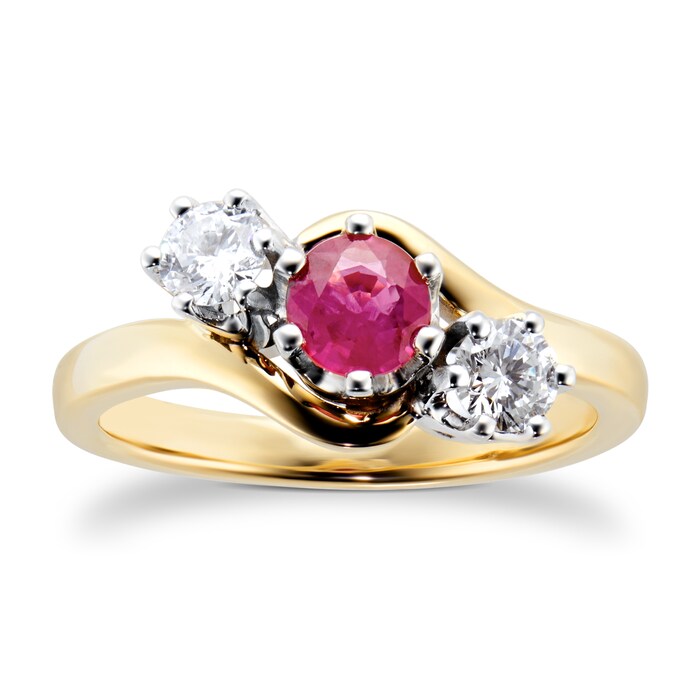 By Request 9ct Yellow Gold Ruby And Diamond 3 Stone Ring