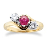 By Request 9ct Yellow Gold Ruby And Diamond 3 Stone Ring