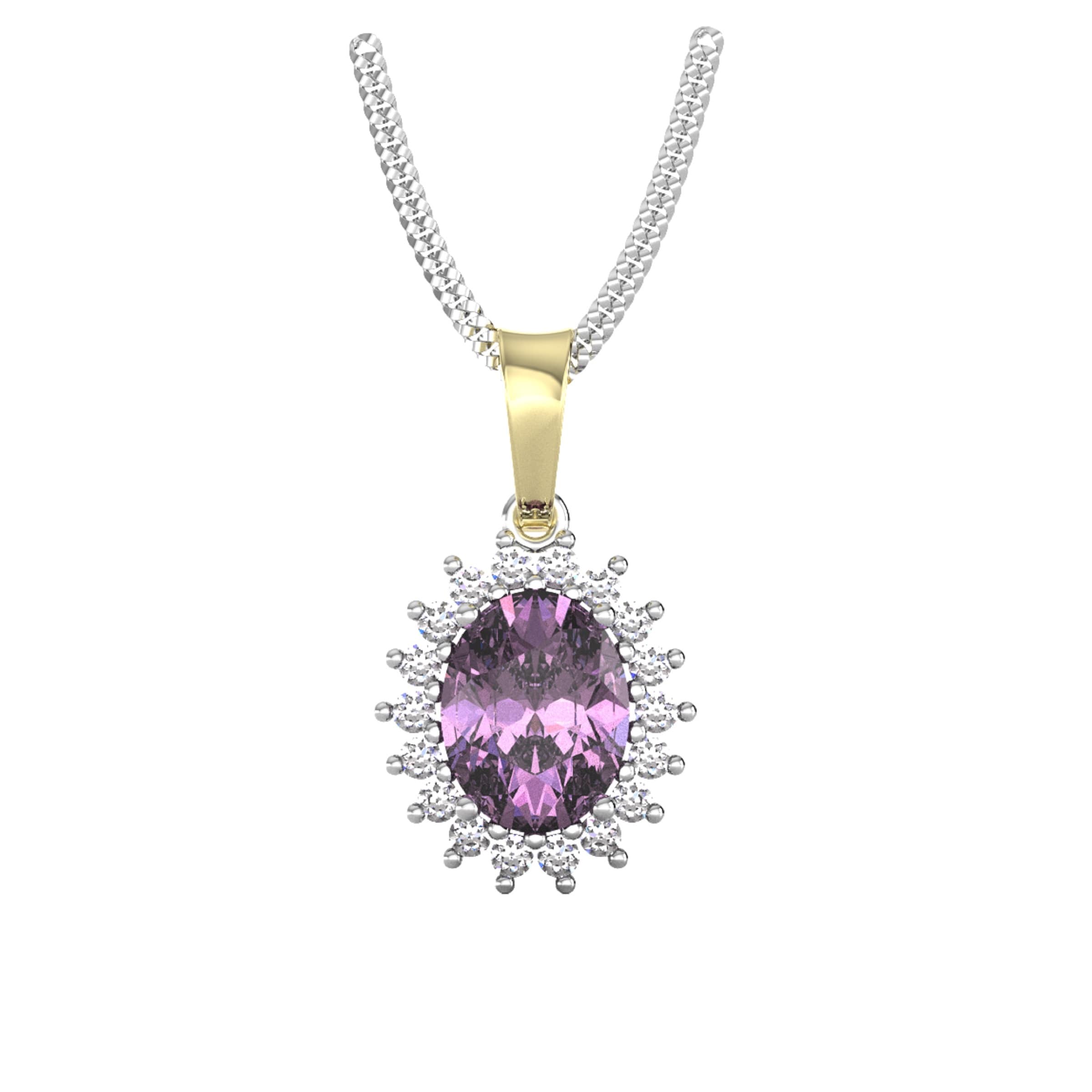 9ct Yellow and White Gold Amethyst and Diamond Cluster Pendant