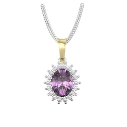 37893136 - 9ct Yellow and White Gold Amethyst and Diamond Cluster Pendant