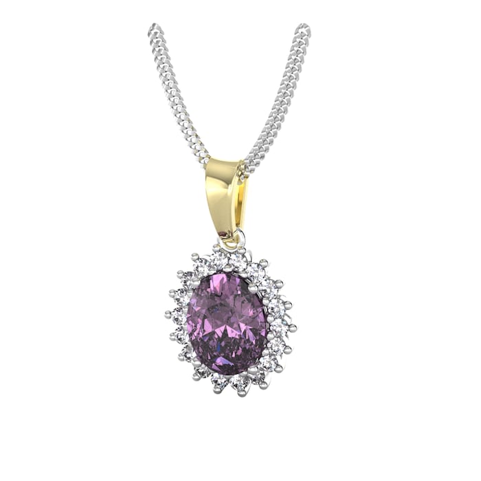 By Request 9ct Yellow and White Gold Amethyst and Diamond Cluster Pendant