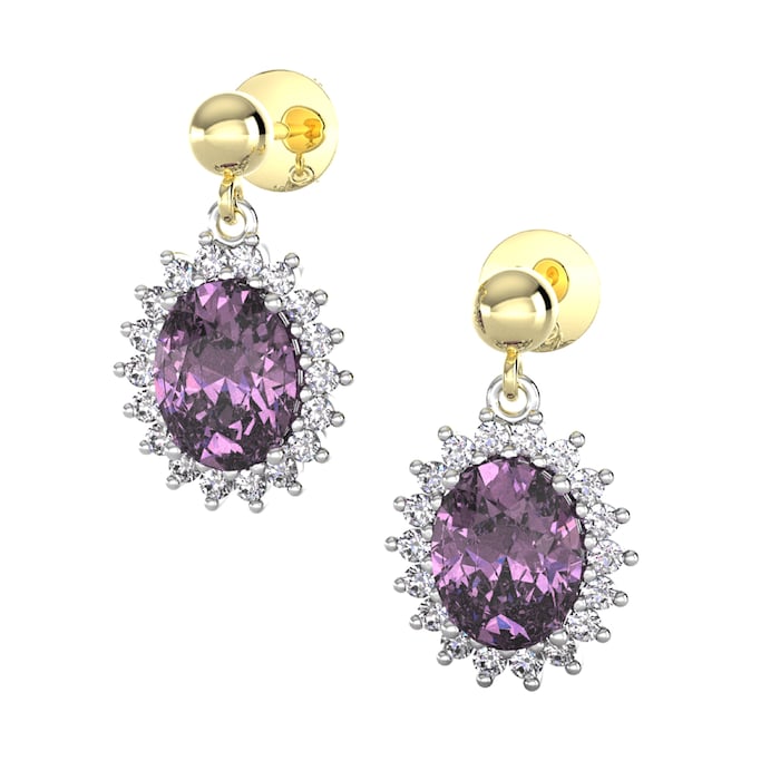 By Request 9ct Yellow and White Gold Amethyst and Diamond Cluster Drop Earrings