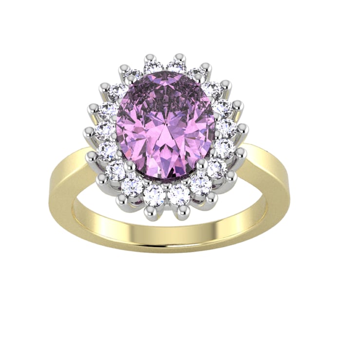 By Request 9ct Yellow and White Gold Amethyst and Diamond Cluster Ring