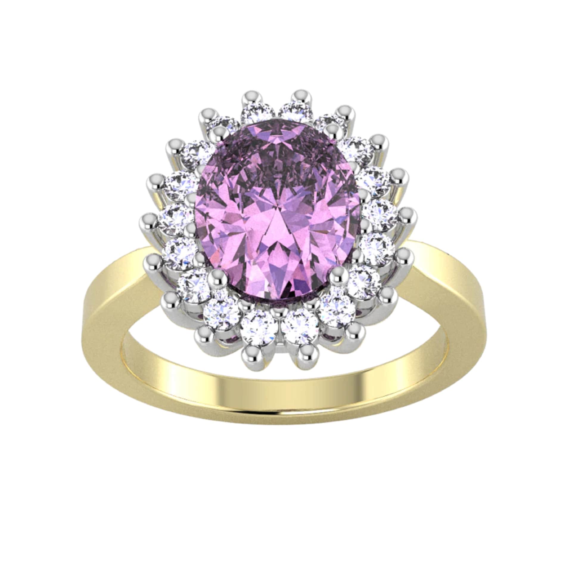 By Request 9ct Yellow and White Gold Amethyst and Diamond Cluster Ring