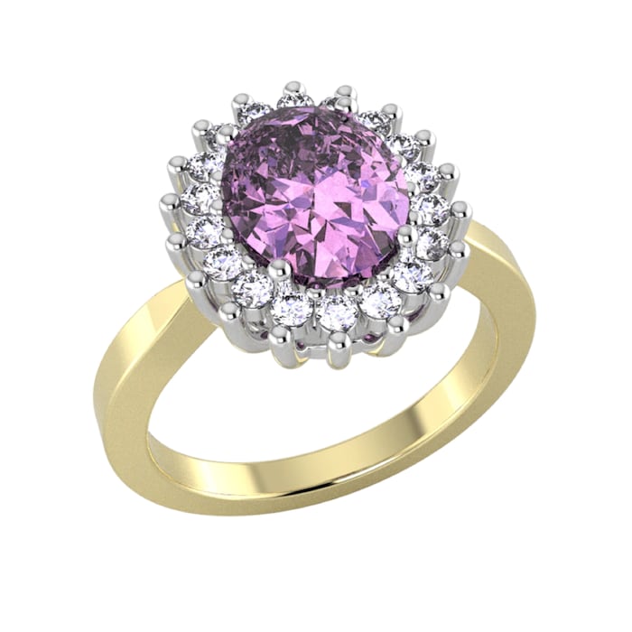 By Request 9ct Yellow and White Gold Amethyst and Diamond Cluster Ring