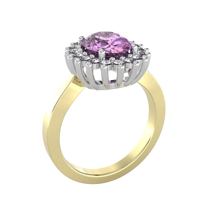 By Request 9ct Yellow and White Gold Amethyst and Diamond Cluster Ring