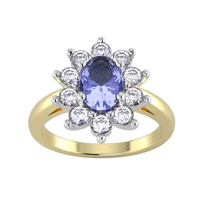 By Request 18ct Yellow and White Gold Tanzanite & Diamond Cluster Ring