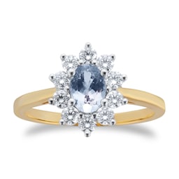 37893139 - 18ct Yellow and White Gold Tanzanite & Diamond Cluster Ring