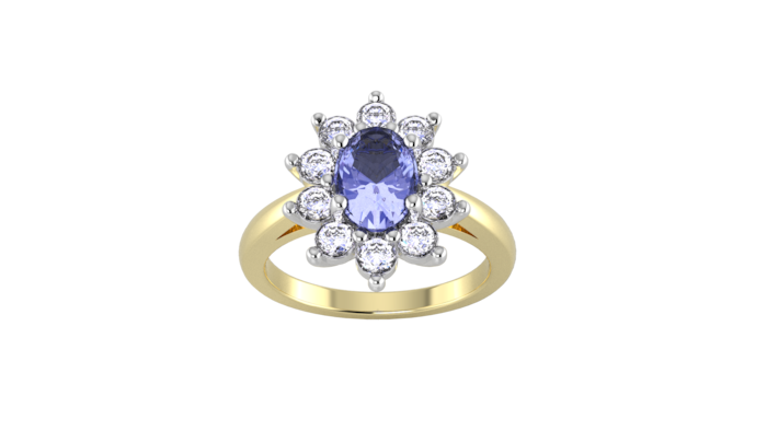 By Request 18ct Yellow and White Gold Tanzanite & Diamond Cluster Ring - Ring Size U.5