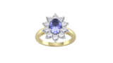 By Request 18ct Yellow and White Gold Tanzanite & Diamond Cluster Ring - Ring Size U.5