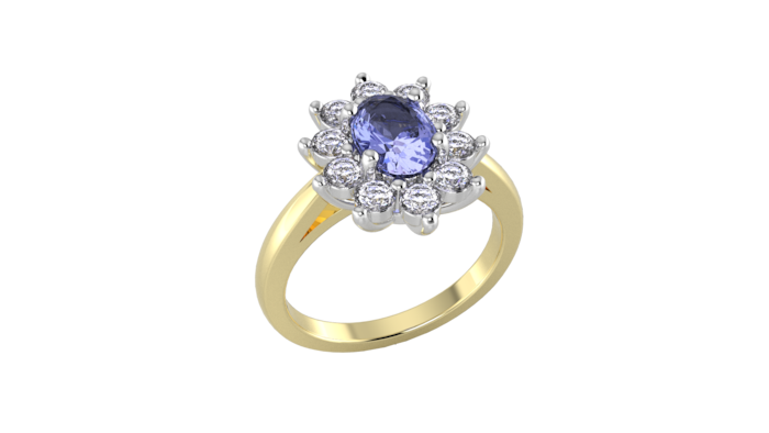 By Request 18ct Yellow and White Gold Tanzanite & Diamond Cluster Ring - Ring Size U.5