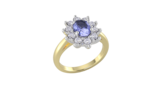 By Request 18ct Yellow and White Gold Tanzanite & Diamond Cluster Ring - Ring Size U.5