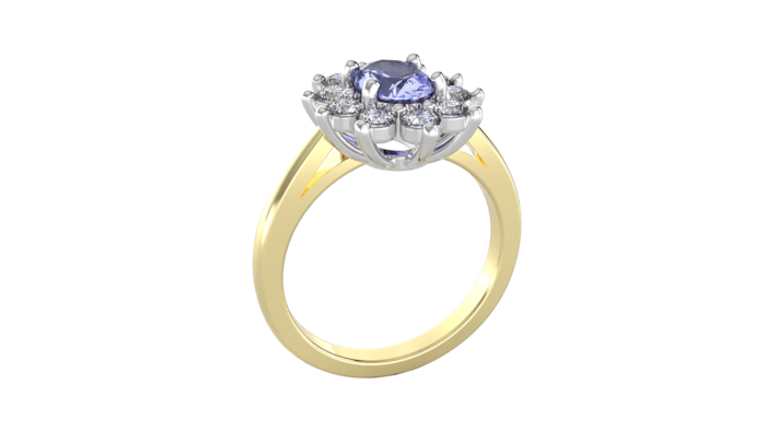 By Request 18ct Yellow and White Gold Tanzanite & Diamond Cluster Ring - Ring Size U.5