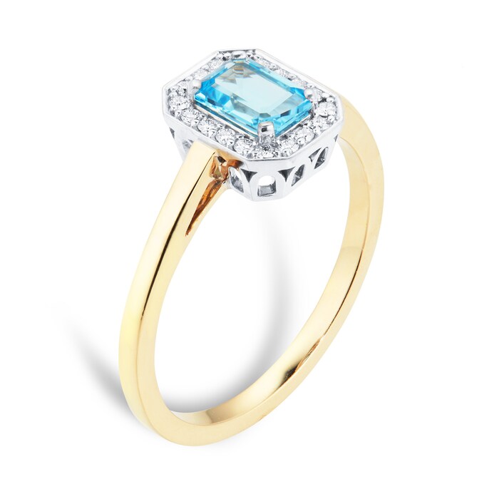 By Request 9ct Yellow and White Gold Blue Topaz & Diamond Cluster Ring