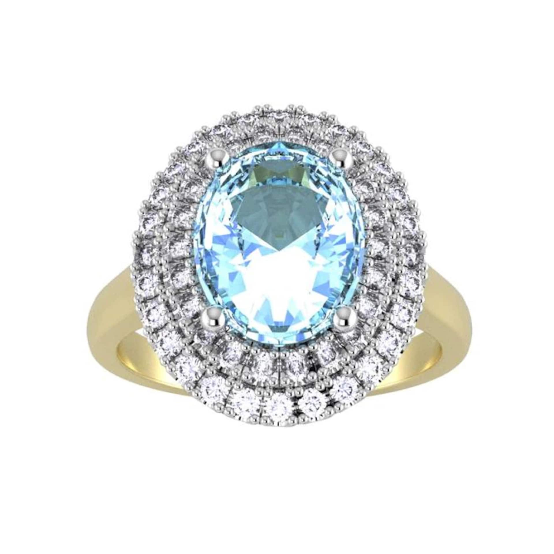 By Request 9ct Yellow and White Gold Blue Topaz & Diamond Halo Cluster Ring By Request 9ct Yellow and White Gold Blue Topaz & Diamond Halo Cluster Ring