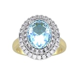 By Request 9ct Yellow and White Gold Blue Topaz & Diamond Halo Cluster Ring