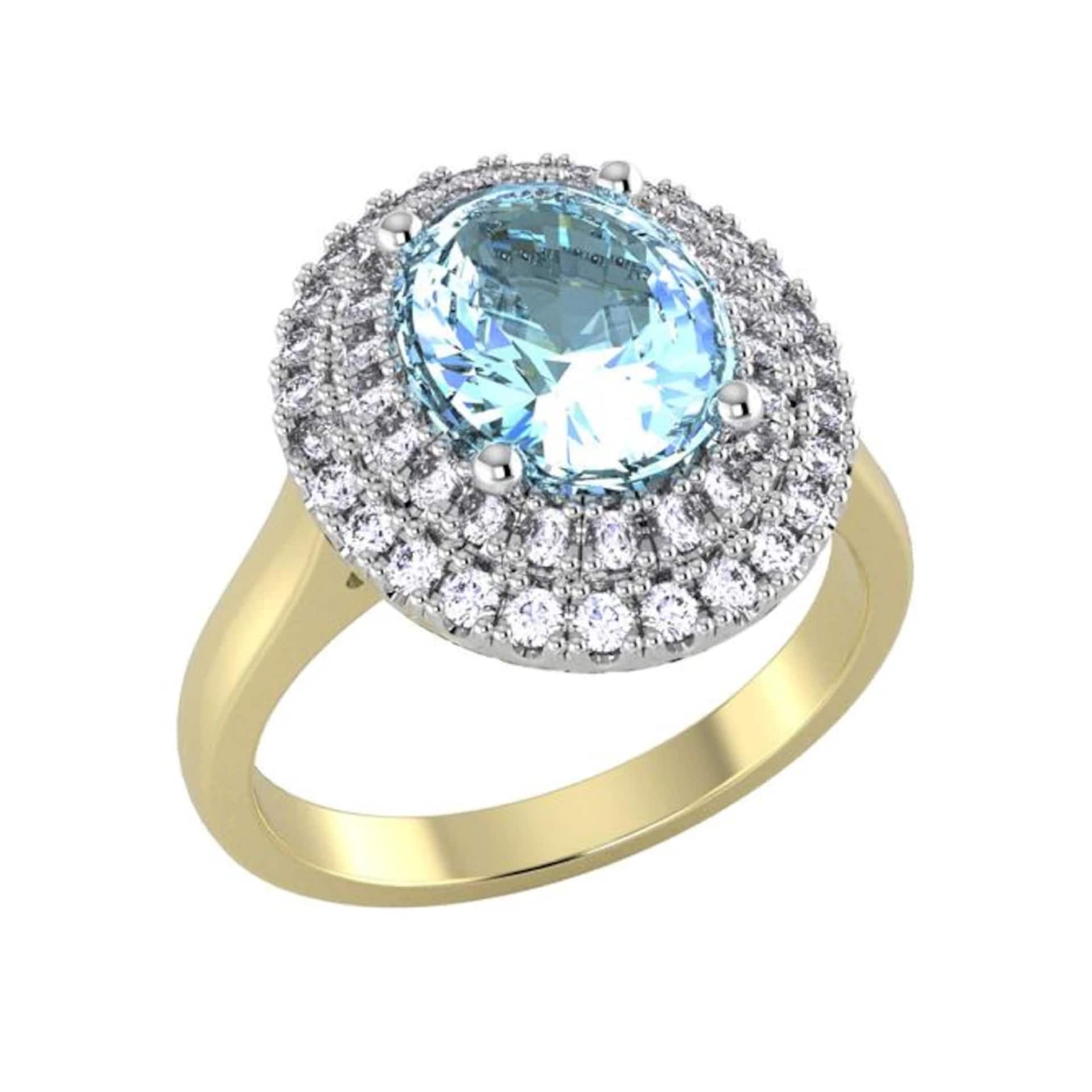 By Request 9ct Yellow and White Gold Blue Topaz & Diamond Halo Cluster Ring By Request 9ct Yellow and White Gold Blue Topaz & Diamond Halo Cluster Ring