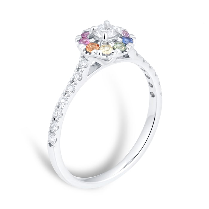 By Request 9ct White Gold Diamond & Rainbow Sapphire Halo Ring