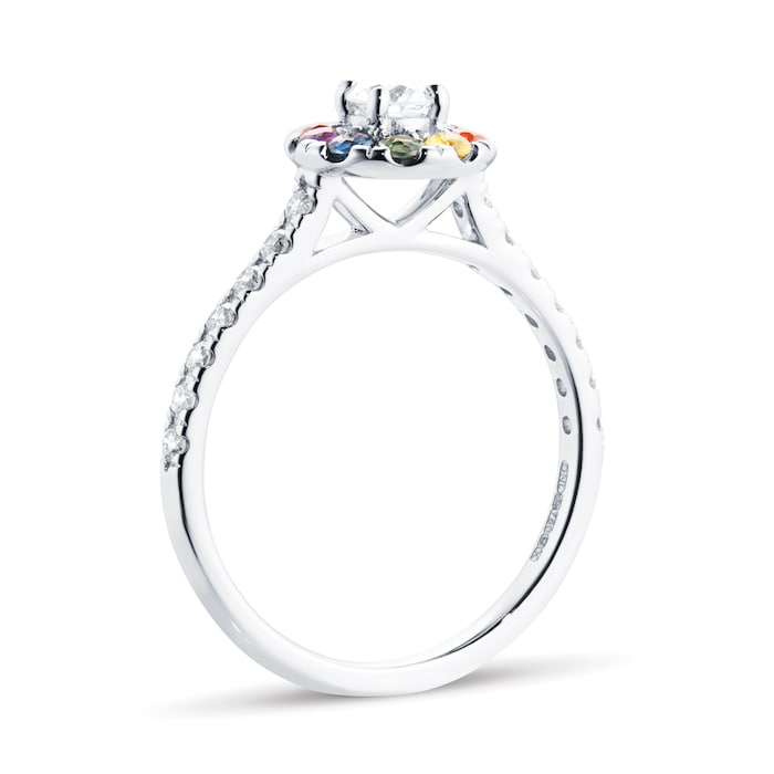 By Request 18ct White Gold Diamond & Rainbow Sapphire Halo Ring