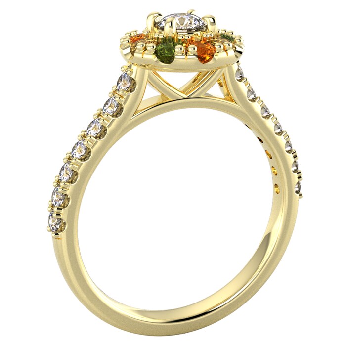 By Request 9ct Yellow Gold Diamond & Yellow, Orange, Green Sapphire Halo Ring