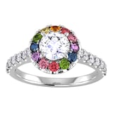 By Request 9ct White Gold  Diamond & Rainbow Sapphire Halo Ring