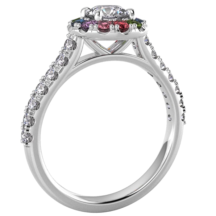 By Request 9ct White Gold  Diamond & Rainbow Sapphire Halo Ring