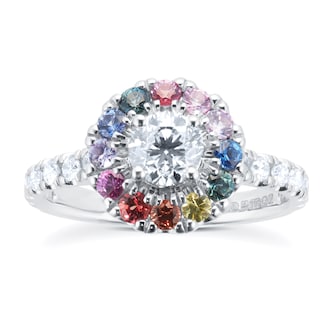 By Request 18ct White Gold Diamond & Rainbow Sapphire Halo Ring By Request 18ct White Gold Diamond & Rainbow Sapphire Halo Ring