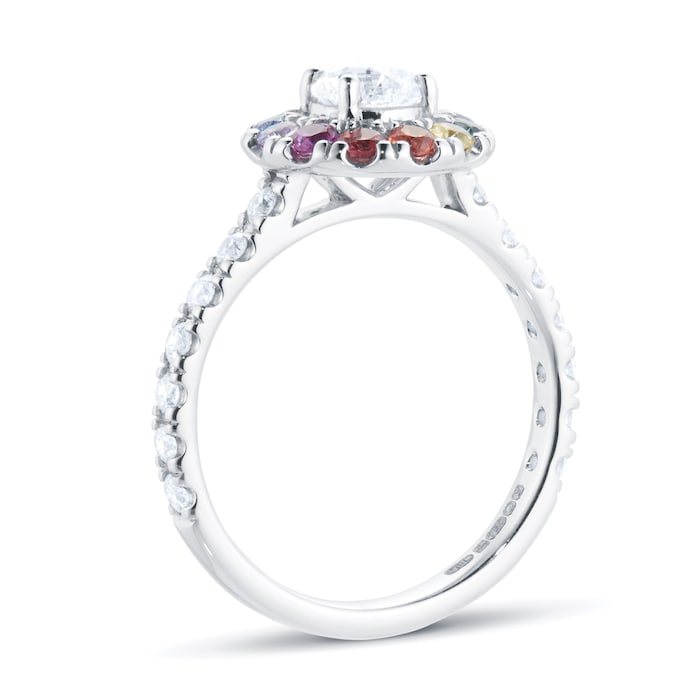 By Request 18ct White Gold Diamond & Rainbow Sapphire Halo Ring