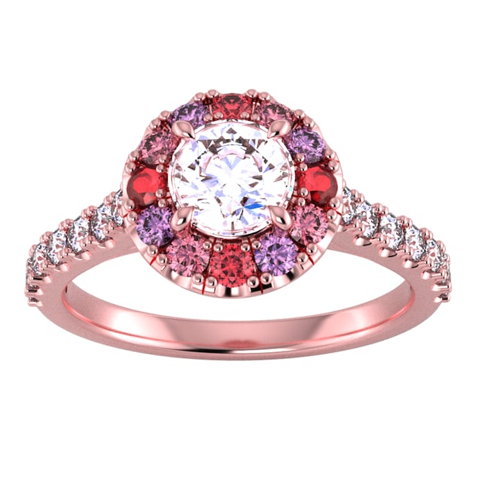 By Request 9ct Rose Gold Diamond & Pink, Red, Purple Sapphire Halo Ring