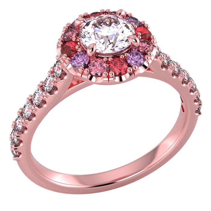 By Request 9ct Rose Gold Diamond & Pink, Red, Purple Sapphire Halo Ring