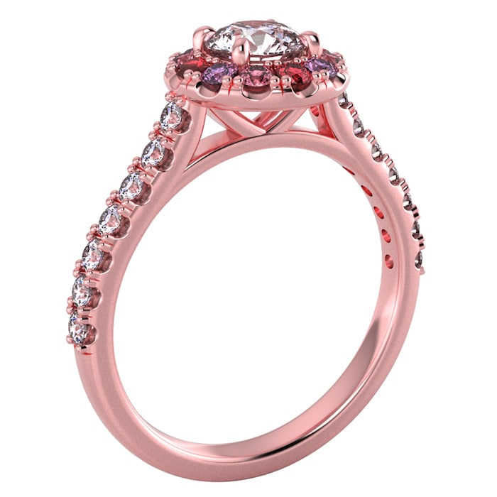 By Request 9ct Rose Gold Diamond & Pink, Red, Purple Sapphire Halo Ring
