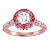 By Request 18ct Rose Gold Diamond & Pink, Red, Purple Sapphire Halo Ring