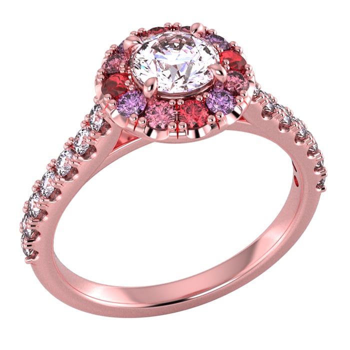 By Request 18ct Rose Gold Diamond & Pink, Red, Purple Sapphire Halo Ring