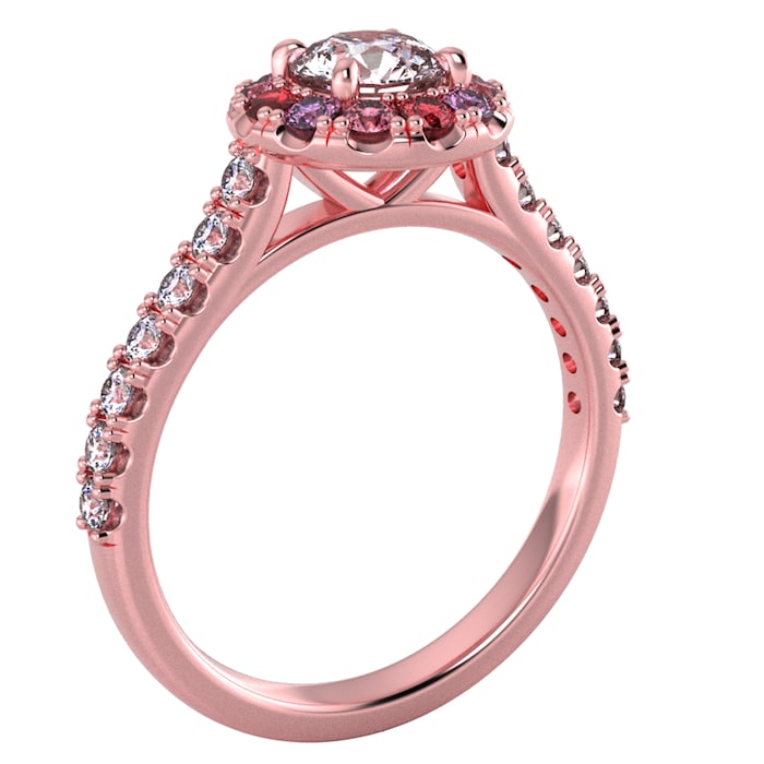 By Request 18ct Rose Gold Diamond & Pink, Red, Purple Sapphire Halo Ring