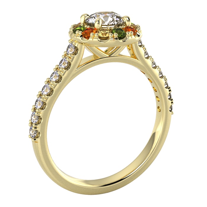 By Request 9ct Yellow Gold Diamond & Yellow, Orange, Green Sapphire Halo Ring