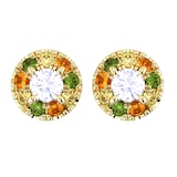 By Request 9ct Yellow Gold Diamond & Yellow, Orange, Green Sapphire Halo Stud Earrings