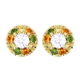 By Request 18ct Yellow Gold Diamond & Yellow, Orange, Green Sapphire Halo Stud Earrings
