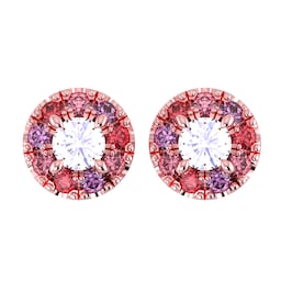 37893160 - 18ct Rose Gold Diamond & Red, Pink, Purple Sapphire Halo Stud Earrings