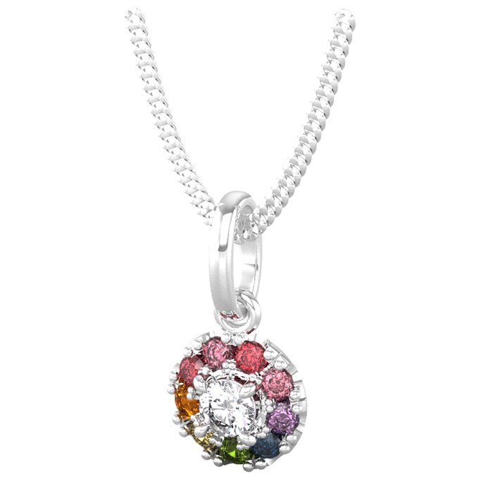 By Request 9ct White Gold Diamond & Rainbow Sapphire Halo Pendant & Chain