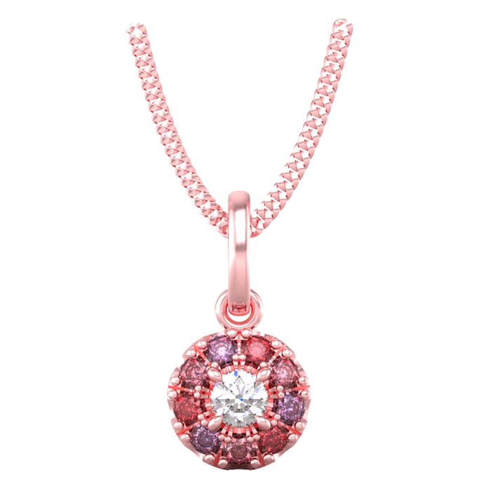 By Request 9ct Rose Gold Diamond & Pink, Red, Purple Sapphire Halo Pendant & Chain
