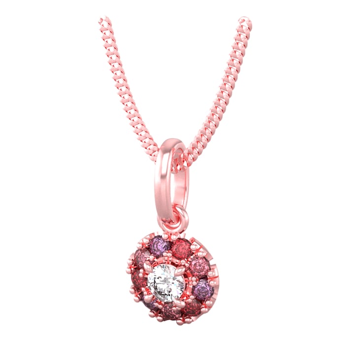 By Request 9ct Rose Gold Diamond & Pink, Red, Purple Sapphire Halo Pendant & Chain