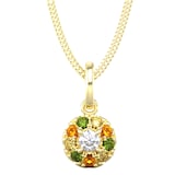 By Request 18ct Yellow Gold Diamond & Yellow, Orange, Green Sapphire Halo Pendant & Chain