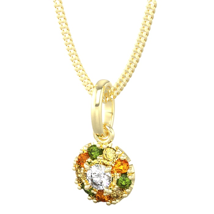 By Request 18ct Yellow Gold Diamond & Yellow, Orange, Green Sapphire Halo Pendant & Chain