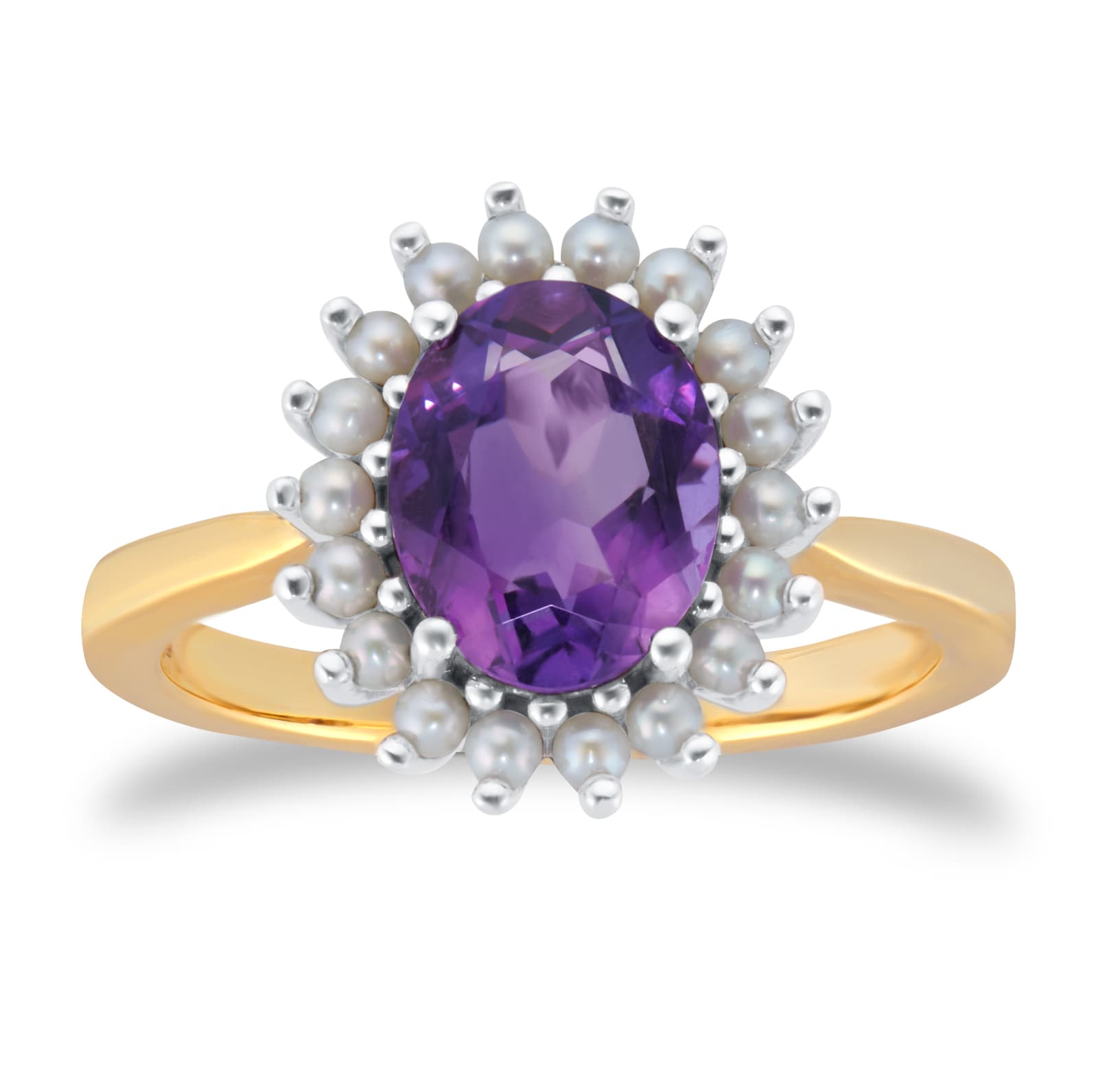 By Request 9ct Yellow & White Gold Amethyst & Fresh Water Pearl Cluster Ring