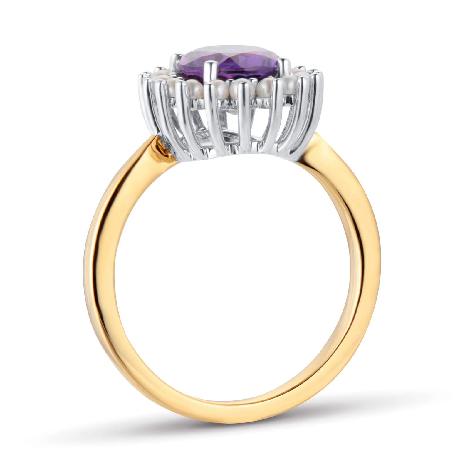 By Request 9ct Yellow & White Gold Amethyst & Fresh Water Pearl Cluster Ring