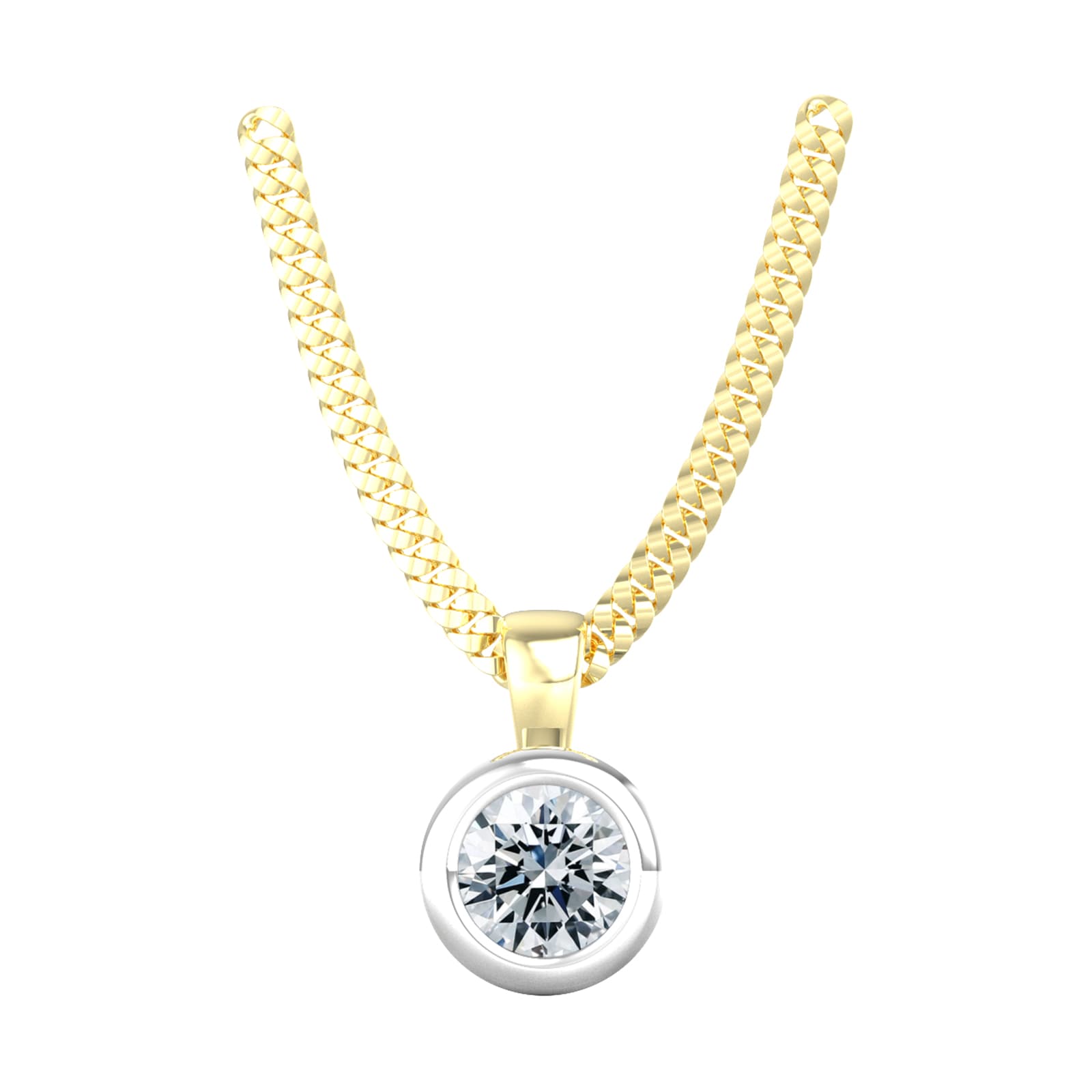 9ct White & Yellow Gold 0.33ct Diamond Solitaire Pendant & Chain